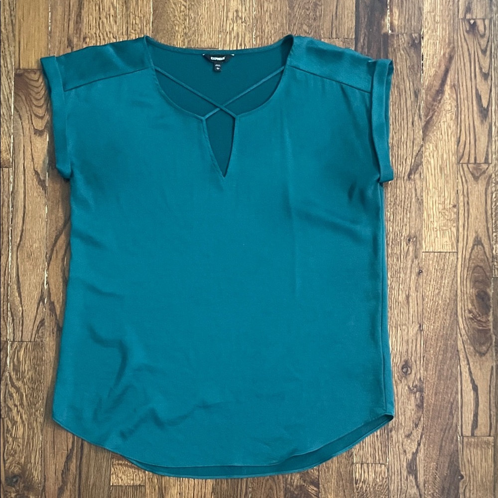 Express Teal Blouse with Keyhole Neckline